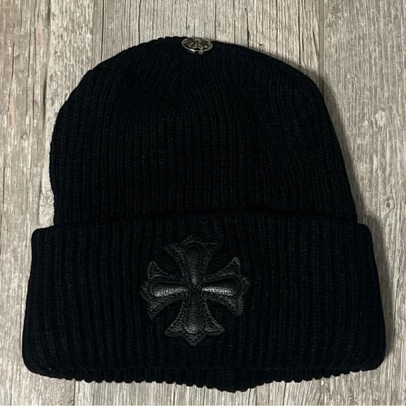 帽子 chrome hearts beanie Chrome Hearts Black Leather Cross Beanie - SRM – SHENGLI